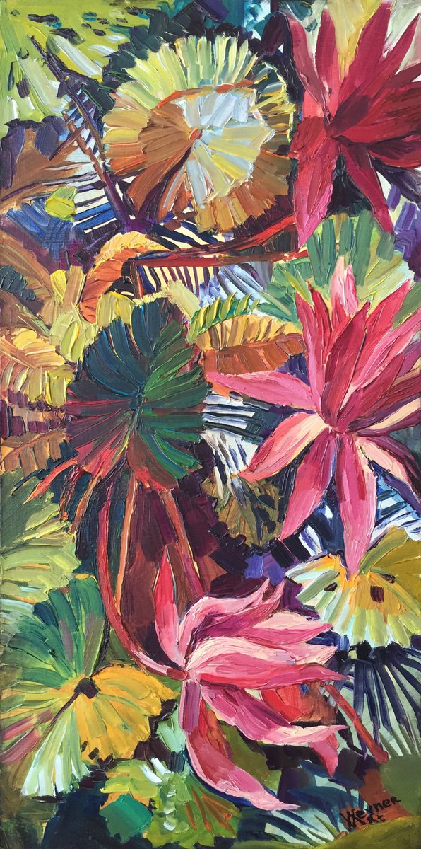 Water lilies on the water. Painting with flowers by Natalia Veyner