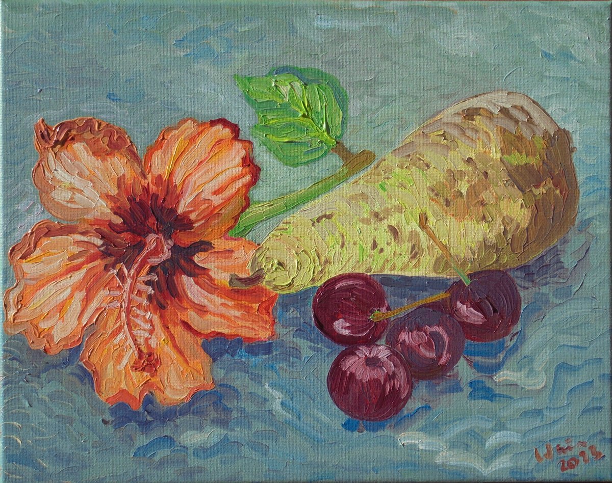 Hibiscus pear and cherries by Kirsty Wain
