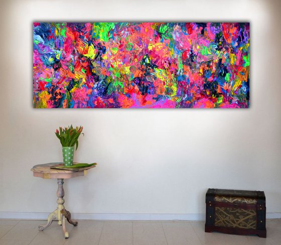 Dischromy 3 - 150x60x2 cm - Big Painting XXXL - Large Abstract, Supersized Painting - Ready to Hang, Hotel Wall Decor