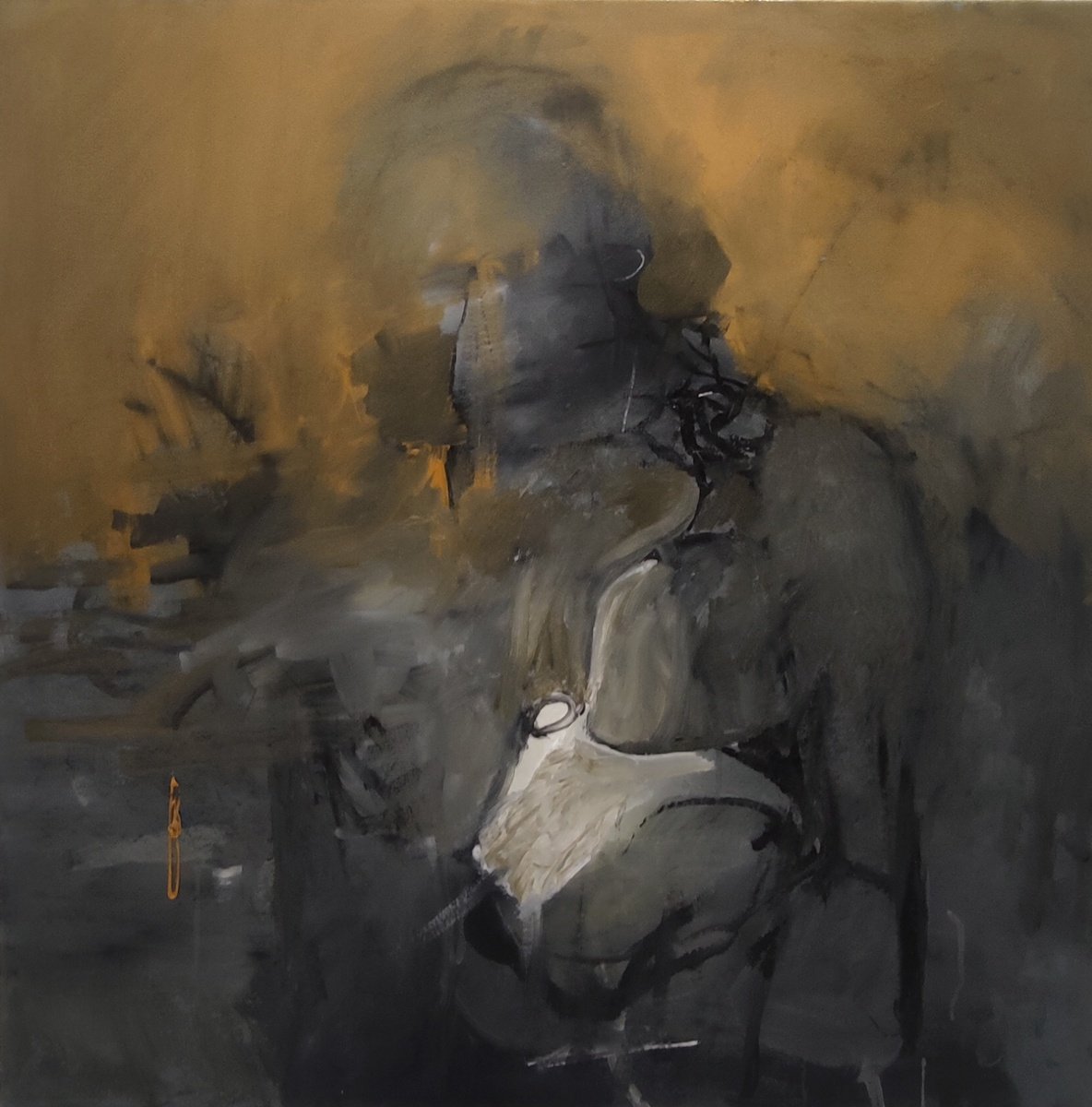 Abstract Portrait Oil Painting By Mladen Ilic, 31 X 31", Under, Original Artwork