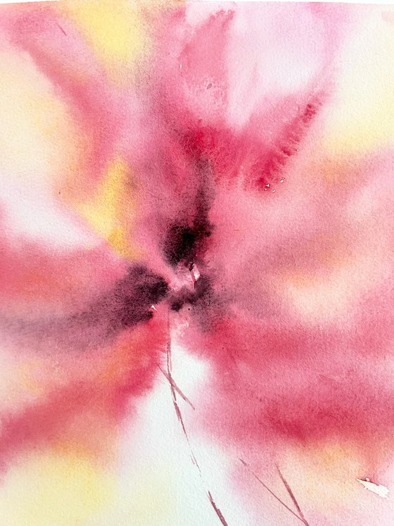 Pink abstract flowers diptych