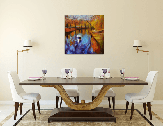 Golden season. Large abstract Landscape Oil