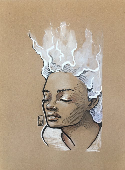 best small original art on paper gift: "Trust", an earthy spirited drawing of a woman's face by Monique van Steen