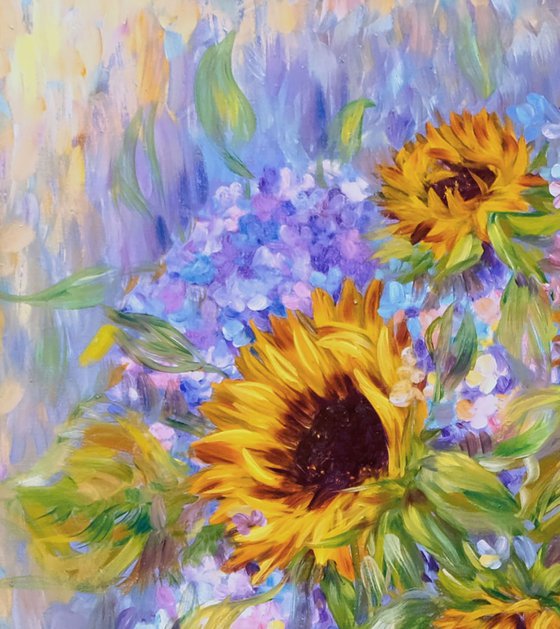 Sunflowers with Lilacs.