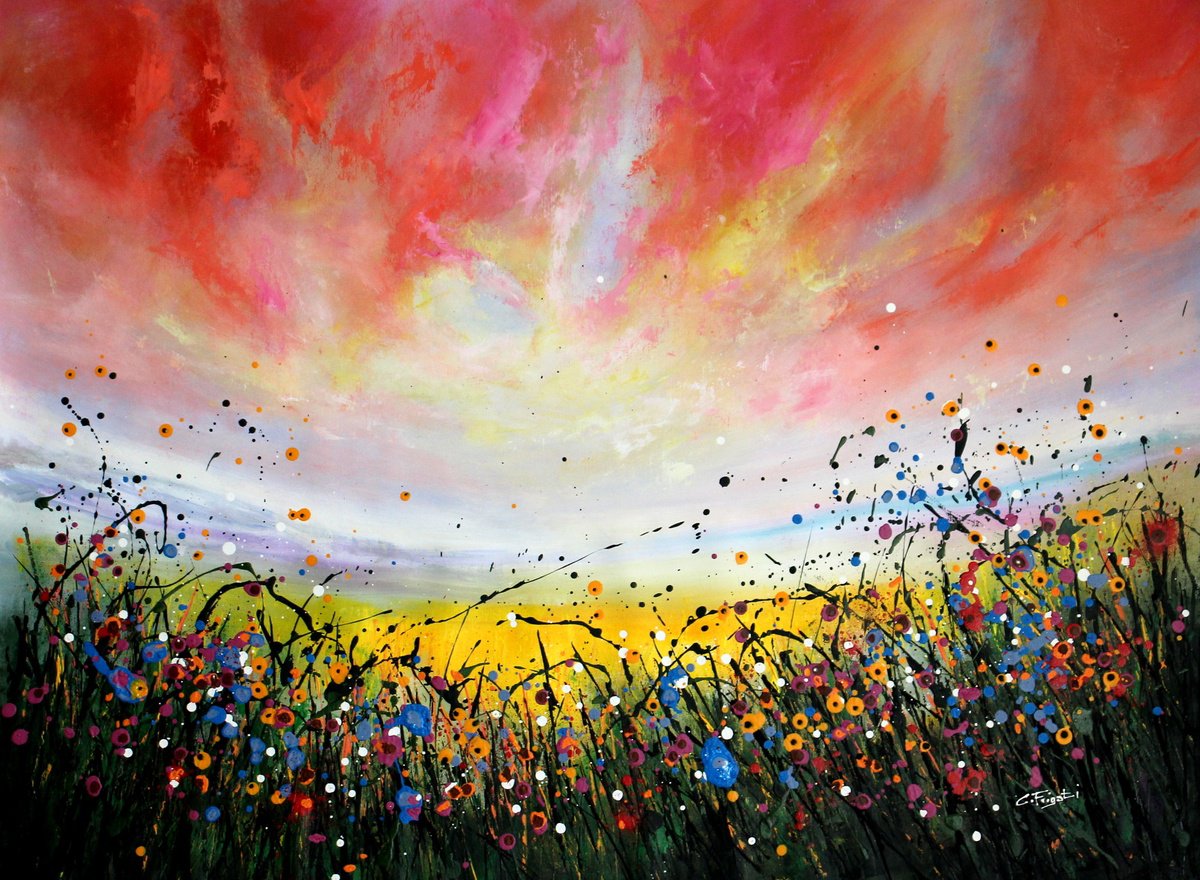 Abstract Landscape Acrylic Painting By Cecilia Frigati, 39 X 29, Believer #4, Original Artwork