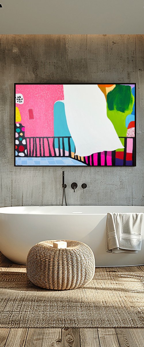 White Veil on pink wall by Sasha Robinson