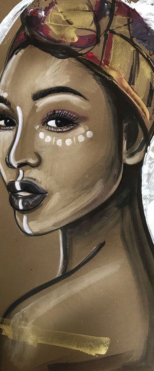 Exotic Queen acrylic painting on craft paper by Leysan Khasanova