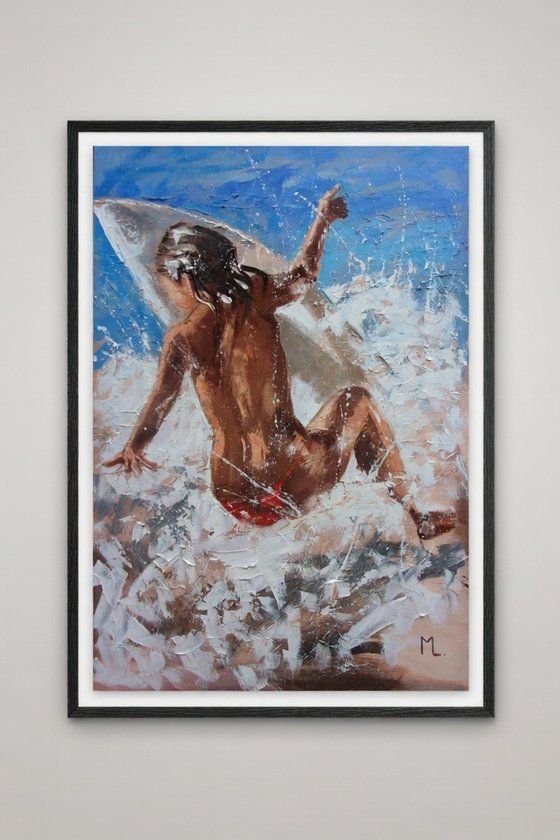 " GIRL SURFING IN CALIFORNIA WAVE FREE "