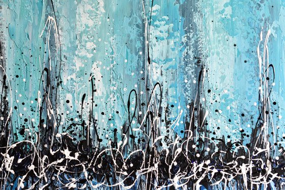 Aqua Blue Horizon - Original Abstract Painting, Palette Knife Art