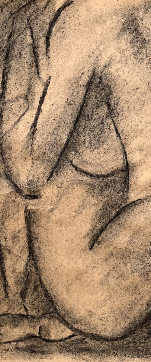 Woman Nude Charcoal Art by Halyna Kirichenko