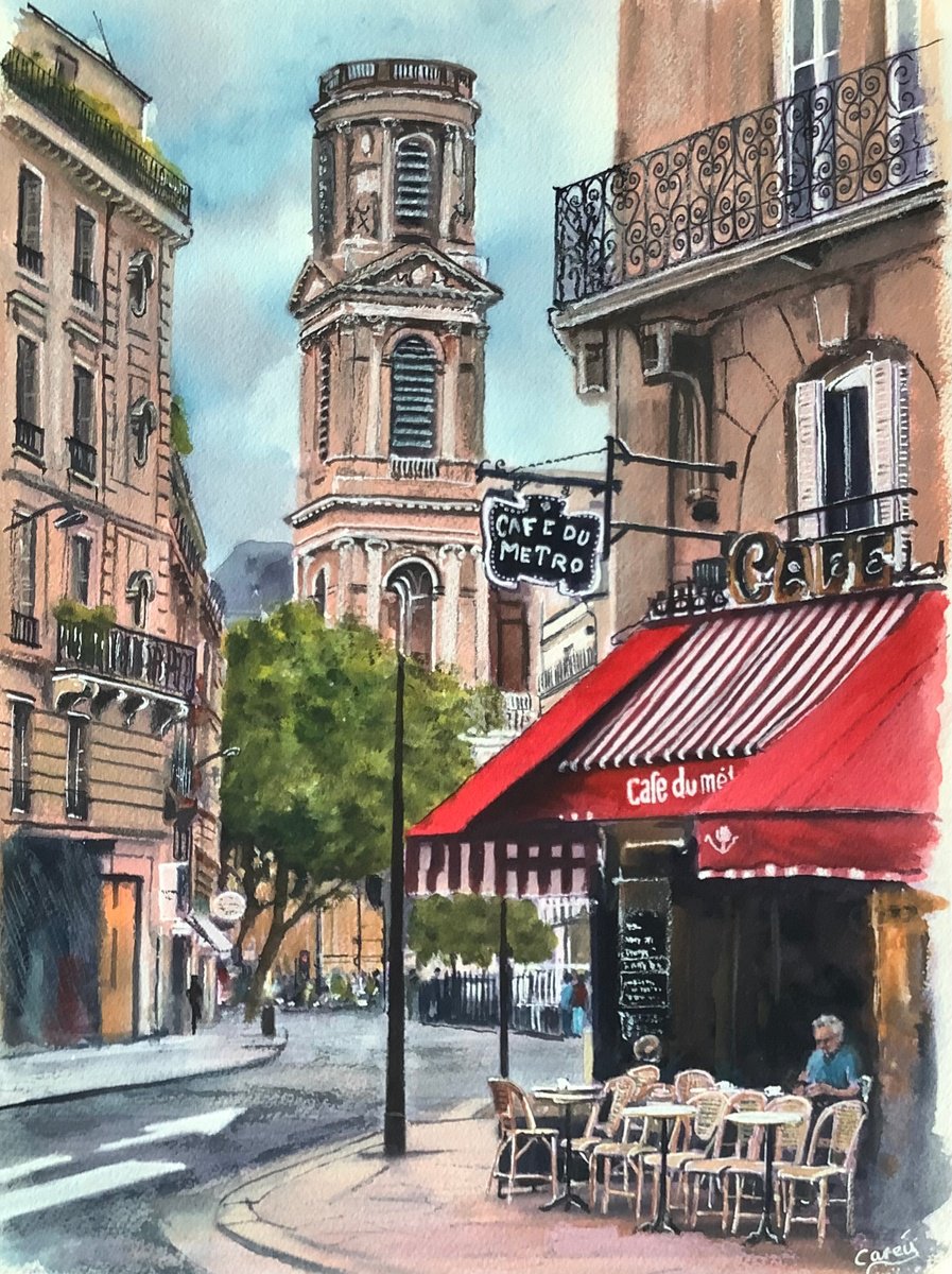 Impressionistic Cityscapes Watercolour By Darren Carey, 11 X 15, Paris City Scene, Original Artwork