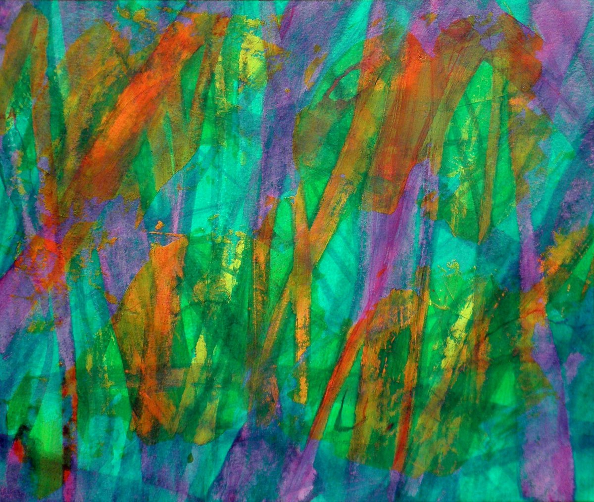 Abstract Acrylic Painting By Fabienne Monestier, 18 X 15, Trees In Green, Original Artwork