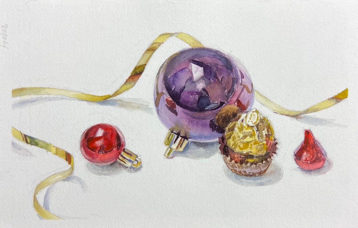 Christmas decorations | little watercolor etude by Nataliia Nosyk
