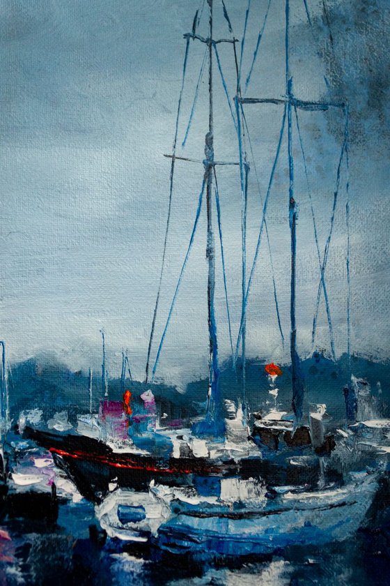 "Yachts in the harbor" ships, seascape ,sailboats
