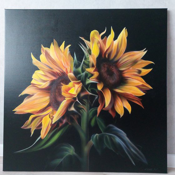 Realism sunflowers acrylic, Realism painting flowers,  flower art,  painting hyperrealism