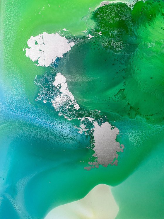 Emerald Silver Abstract Art