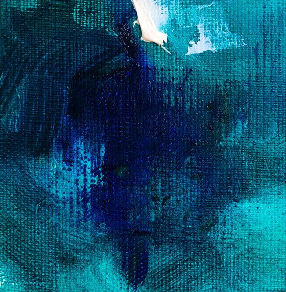 CASTLE IN THE SEA FOG - Sea abstraction. Dark. Mystical. Sea Storm. Flowers. Peony. Hand Painted. Large strokes. Gradient. Emerland.