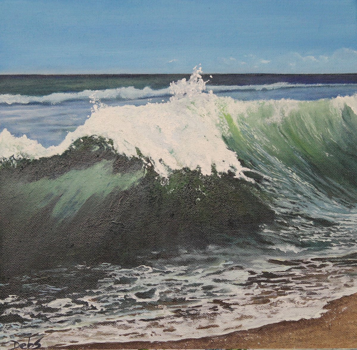 Photorealistic Landscape Oil Painting By Debbie Young, 12 X 12, The Wave, Original Artwork