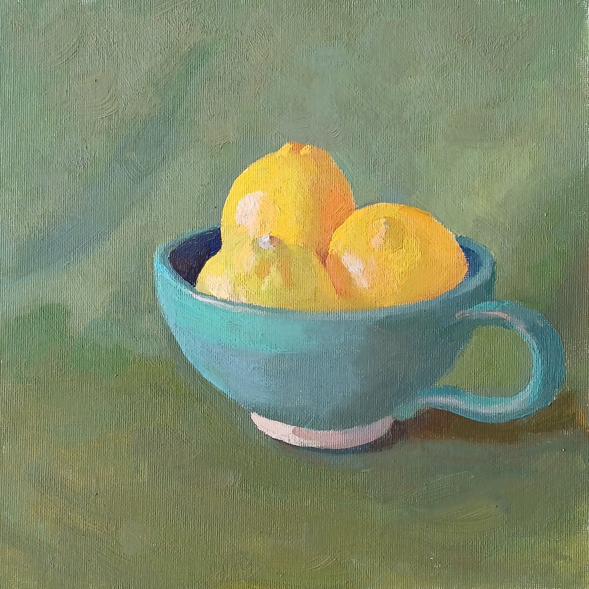 Impressionistic Still Life Oil Painting By Vasyl Koval, 10 X 10", Lemons In A Bowl, Original Artwork