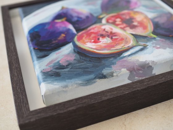Still life with figs - original framed artwork, ready to hang