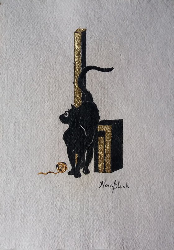 "Black cat", original drawing, 25x35x0,3 cm