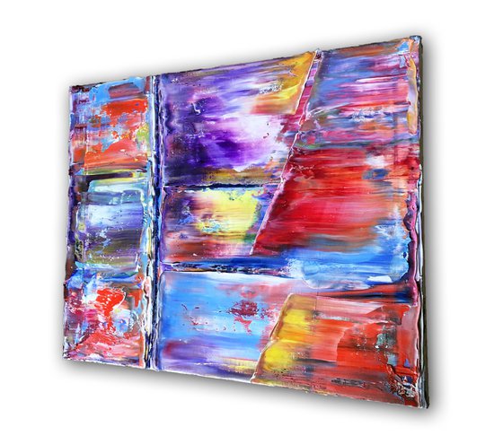 "Seeing All The Angles" - FREE USA SHIPPING - Original PMS Abstract Triptych Oil Paintings On Canvas - 64" x 24"