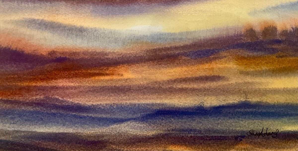 Expressive Watercolour , To The Sunset Light By Samantha Adams, 13 X 7, Artwork For Sale On Artfinder