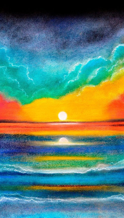 Ocean Sunset colorful pastel painting by Manjiri Kanvinde