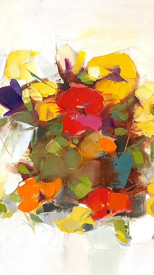 Pansies, Oil painting by Palette Knife, One of a kind, Handmade artwork by Vahe Yeremyan