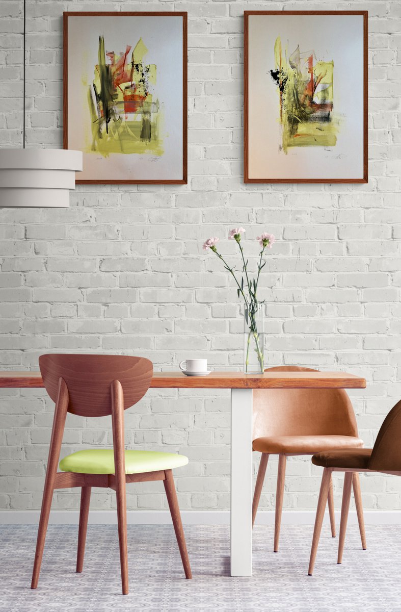 Expressive Abstract Acrylic Painting By Roberta Cervelli, 39 X 28", Special Offer Diptych, Original Artwork