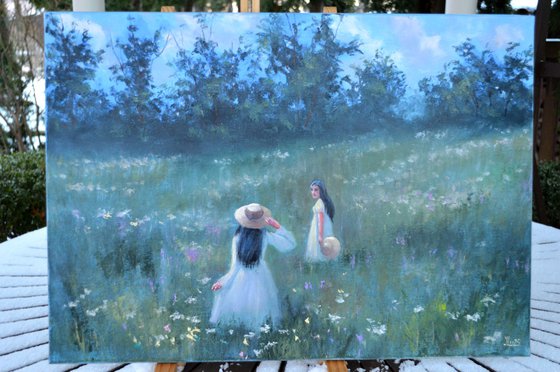 Among the Wildflowers. Medium Oil Painting
