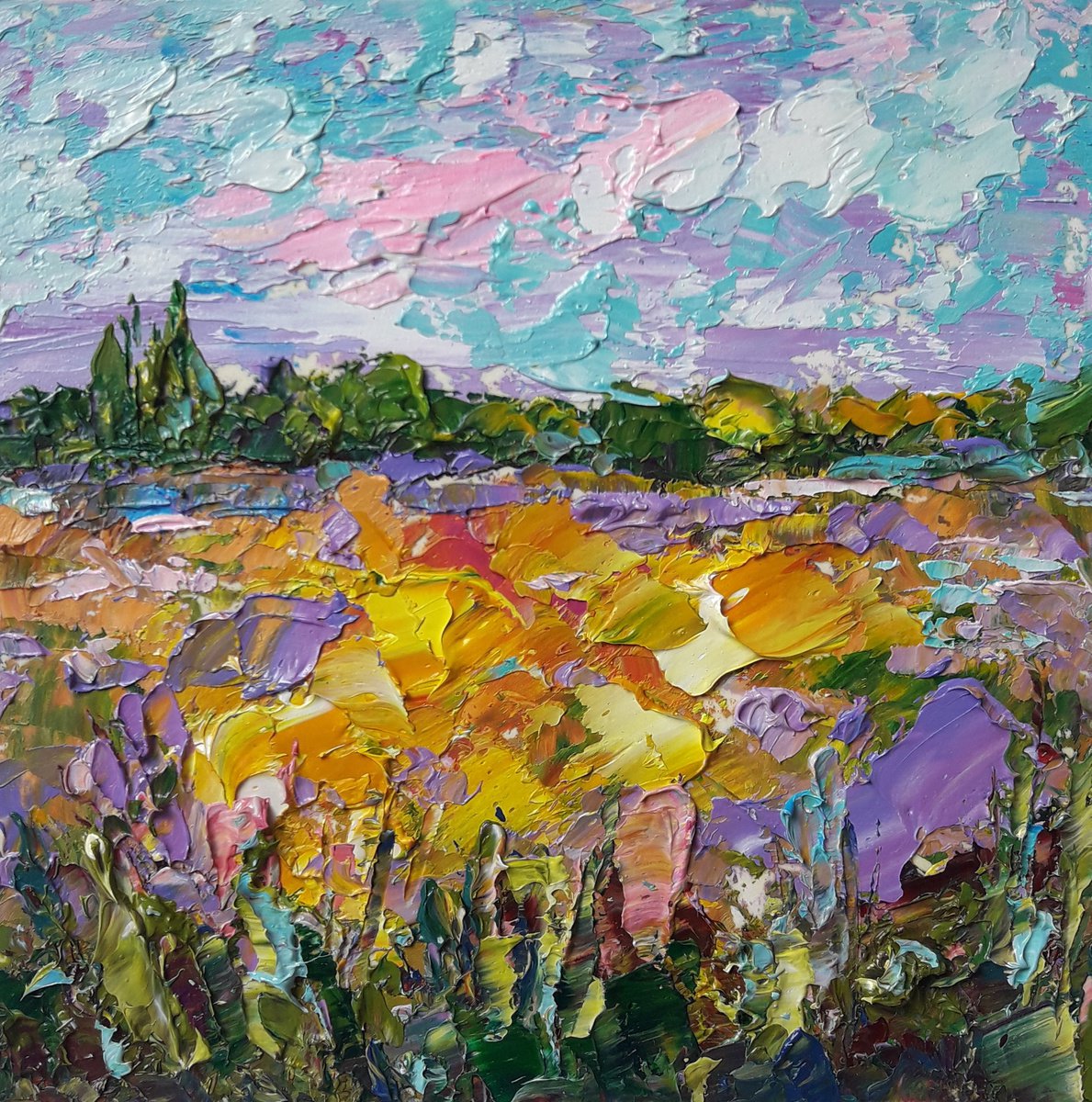 painting Mountain Landscape of Tuscany Italy, Impasto Oil, Flower Painting, Art Painting b... by Kseniya Kovalenko