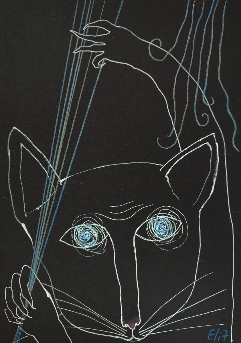 Expressive Animal Drawing By Elisheva Nesis, 9 X 13, Silver Strings, Original Artwork