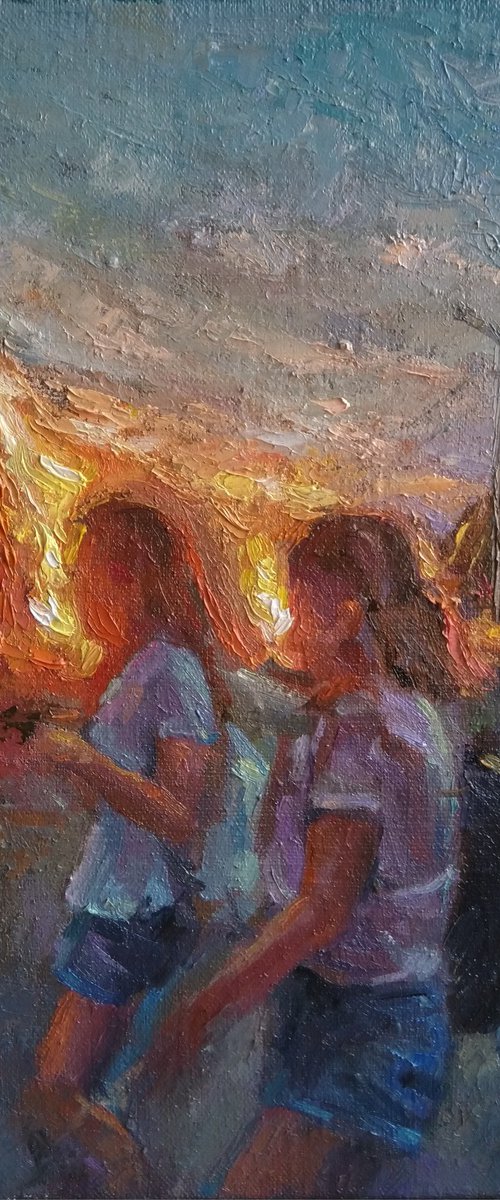 The tourists (35x40cm, oil/canvas, impressionistic figure) by Kamsar Ohanyan