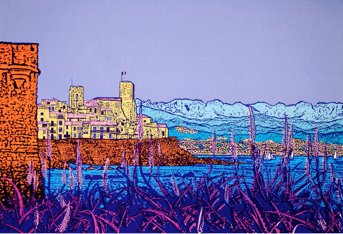 Landscape Screenprint By Talia Russell, 39 X 28", Antibes Ramparts, Original Artwork