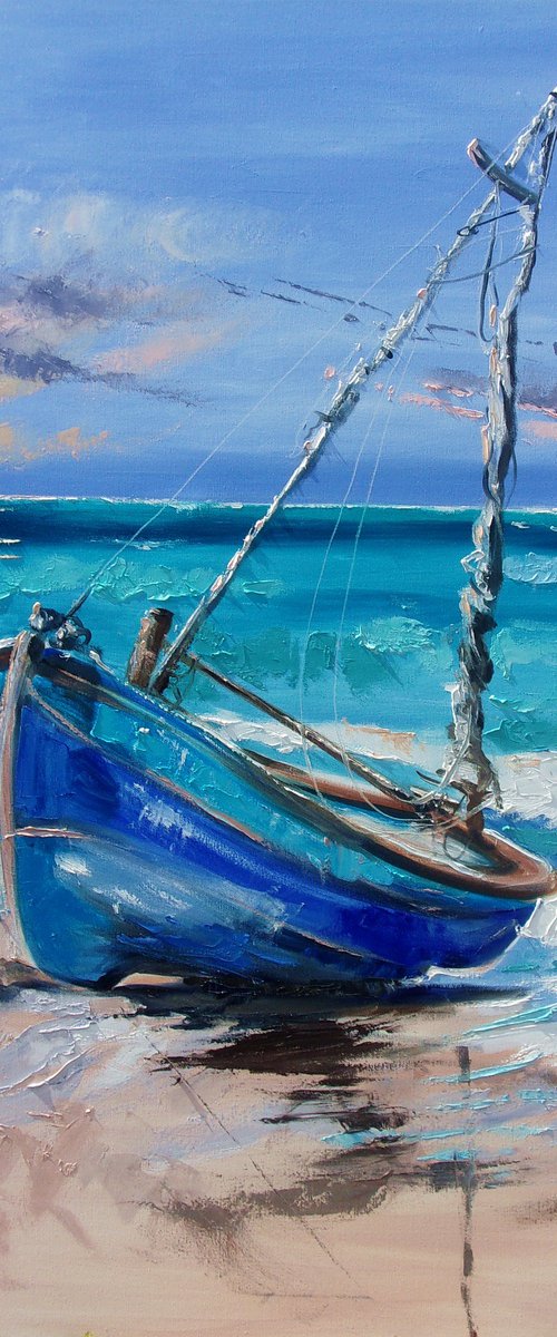 " BOAT SOMEWHERE ON A BLUE BEACH " by Monika Luniak