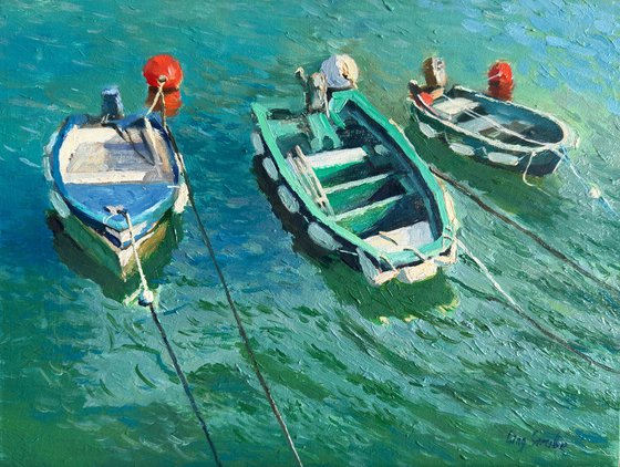 France Seascape - Three Boats at Rest