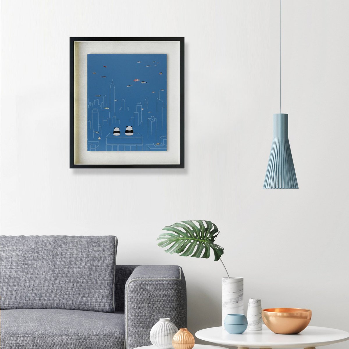 Urban And Pop Animal Oil Painting By Yuan Hua Jia, 24 X 28", Seascape ( Original ), Original Artwork