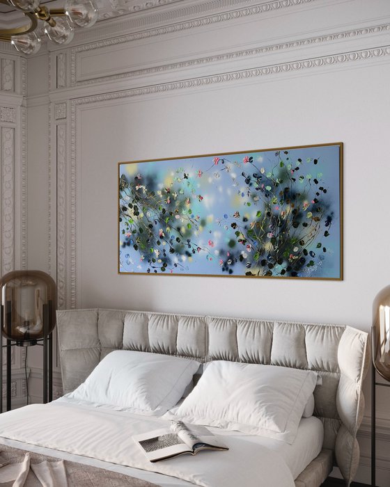 "Floral Minuet in Pastel Blue" horizontal and vertical format, floral art