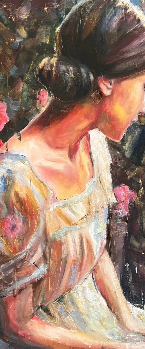 Woman in the garden by Liubou Sas