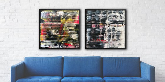 "Up To No Good" - FREE USA SHIPPING + Save As A Series - Original PMS Abstract Diptych Oil and Acrylic Paintings On Plexiglass, Framed - 52" x 26"