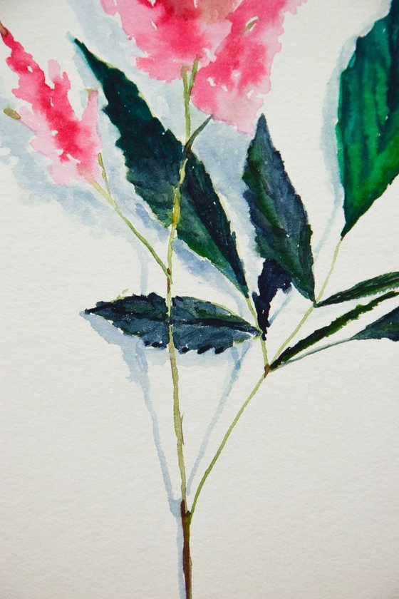 Botanical ORIGINAL watercolor painting, pink flower of mint, romantic gift for her