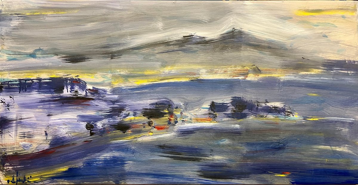 Abstract Acrylic Painting By Altin Furxhi, 55 X 30, Moon Light 140 X 75, Original Artwork