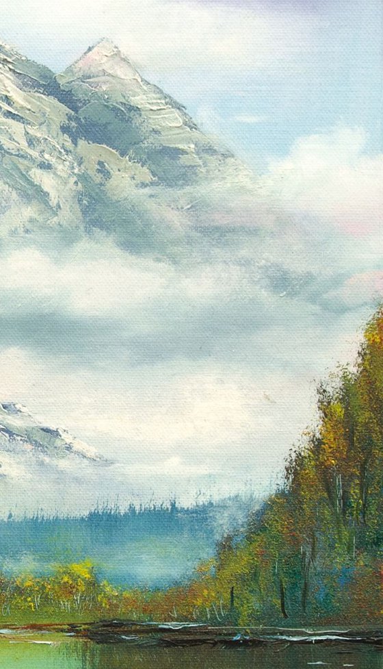 Mist in mountains - original mountain landscape oil art painting on stretched canvas
