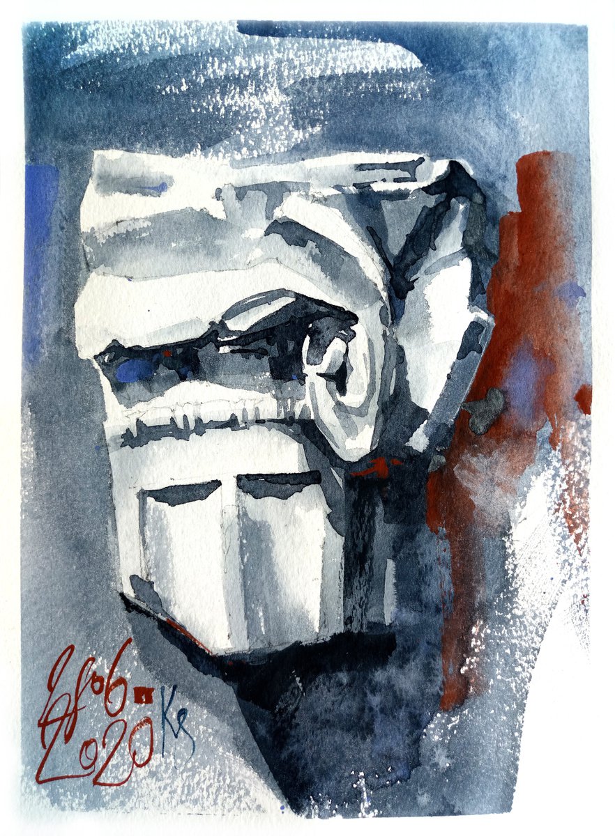 Impressionistic Cityscapes Watercolour By Ksenia Selianko, 7 X 10", Antique Column Capital, Original Artwork