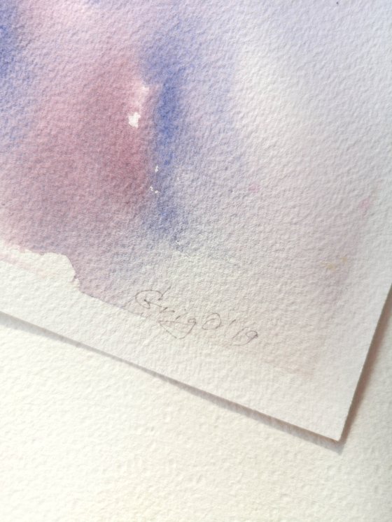 Purple abstract watercolor floral painting Fuchsia