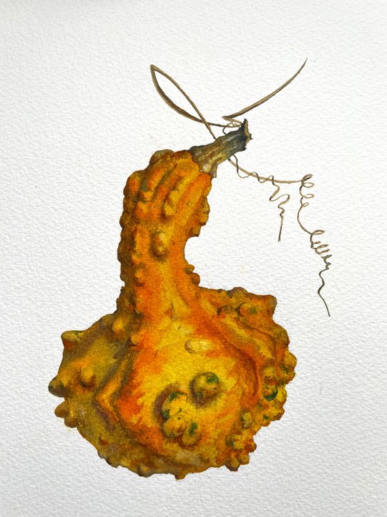 Watercolor with orange pumpkin