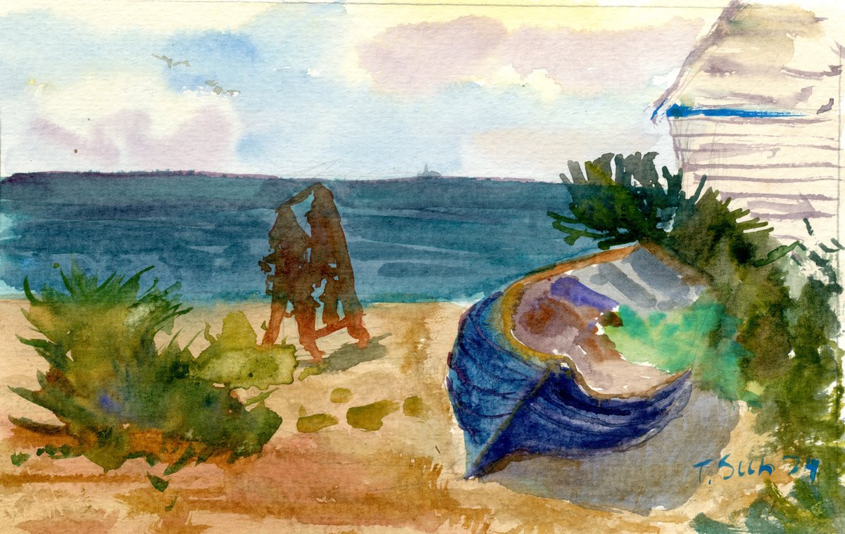 Impressionistic Watercolour , The Fishing Boat On The Beach By Tanya Sun, 12 X 8, Artwork For Sale On Artfinder