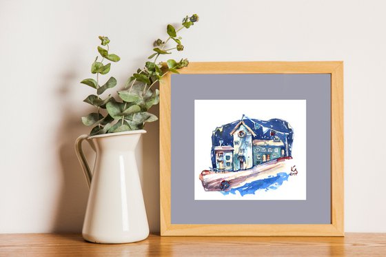 "Coastal lodges." watercolour in small format