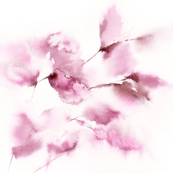 Blush pink flowers painting set, watercolor loose flowers